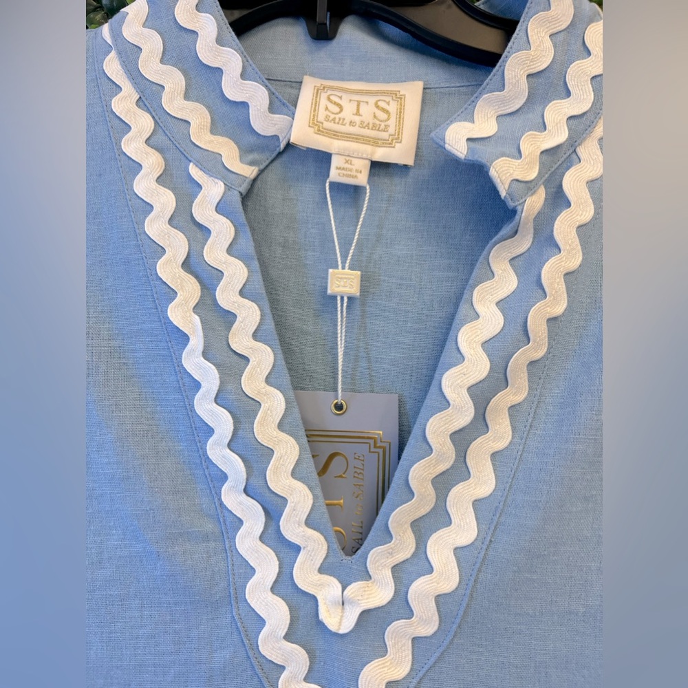 Sail to Sable - Long Sleeve Classic Tunic Dress with Ric Rac light blue - Picture 5 of 5